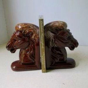 Mid-Century Modern Vintage Terra Cotta Glazed Horse Head Book Ends LNC